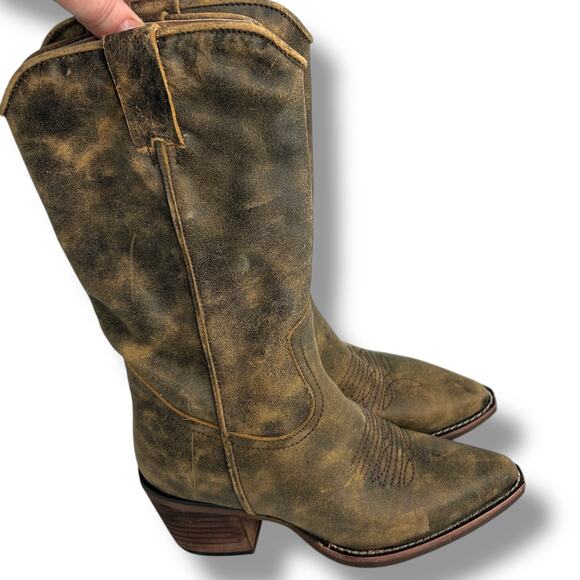 Steve Madden Cowboy Boots Size 5 Distressed Brown Albany Western Boot Leather - Picture 2 of 12